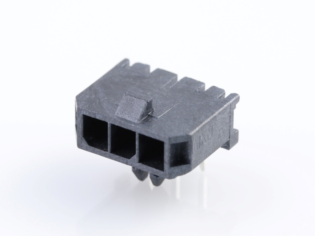 43650-0601 Micro-Fit 3.0 Right-Angle Header, Single Row, 6 Circuits, with Snap-in Plastic Peg PCB Lock, Gold