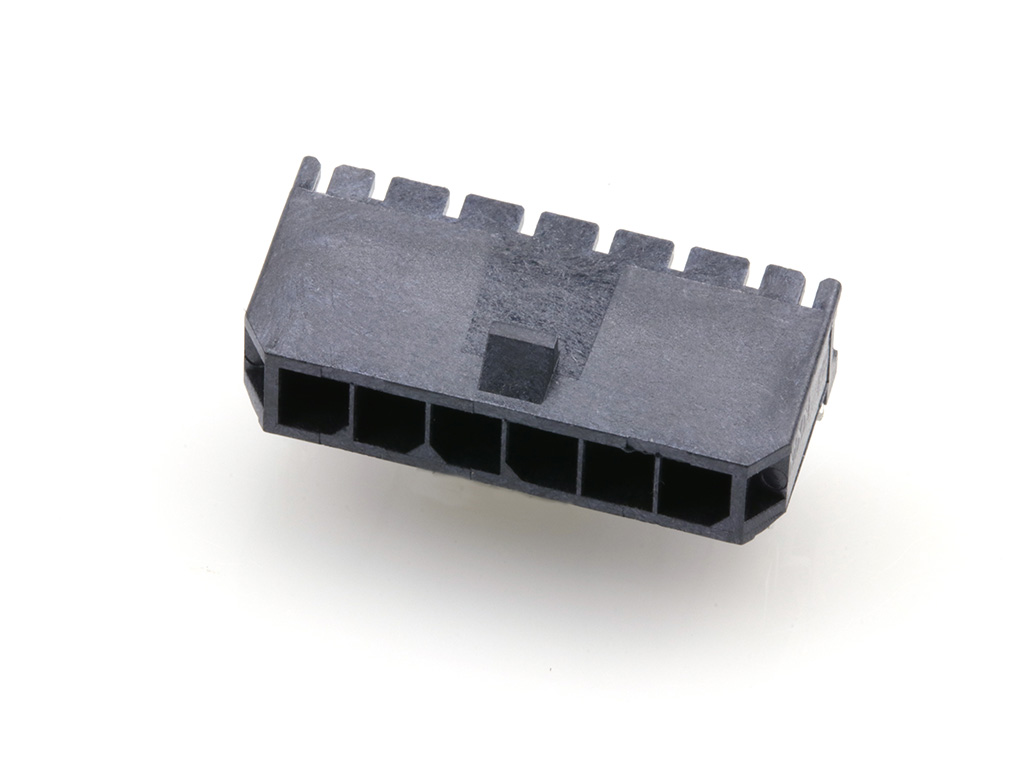43650-0603 Micro-Fit 3.0 Right-Angle Header, Single Row, 6 Circuits, with PCB Press-fit Metal Retention Clip, Tin