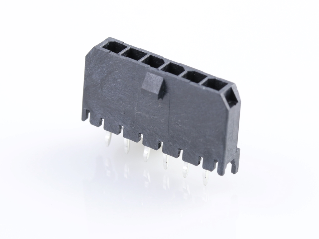 43650-0616 Micro-Fit 3.0 Vertical Header, Single Row, 6 Circuits, with PCB Polarizing Peg, Gold