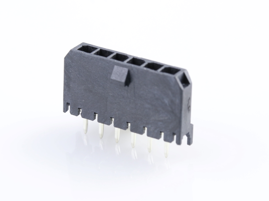 43650-0629 Micro-Fit 3.0 Vertical Header, Single Row, 6 Circuits, with PCB Polarizing Peg, Gold