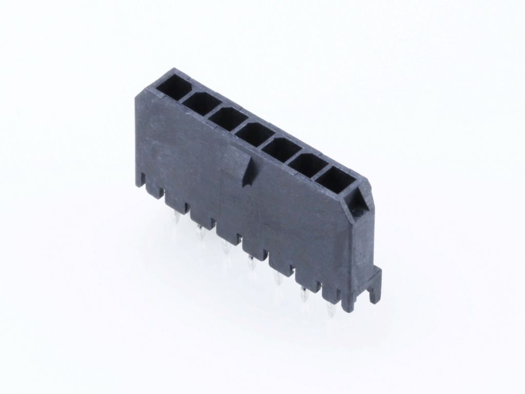 43650-0715 Micro-Fit 3.0 Vertical Header, Single Row, 7 Circuits, with PCB Polarizing Peg, Tin