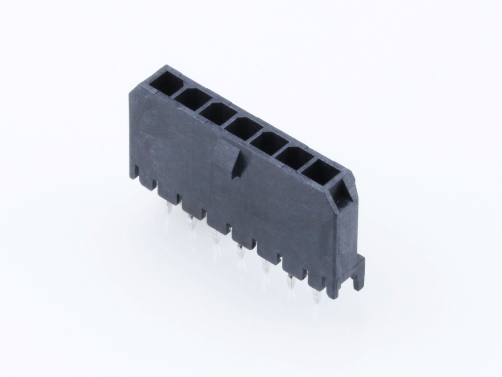 43650-0716 Micro-Fit 3.0 Vertical Header, Single Row, 7 Circuits, with PCB Polarizing Peg, Gold