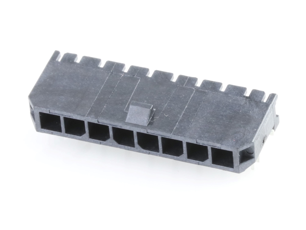 43650-0803 Micro-Fit 3.0 Right-Angle Header, Single Row, 8 Circuits, with PCB Press-fit Metal Retention Clip, Tin