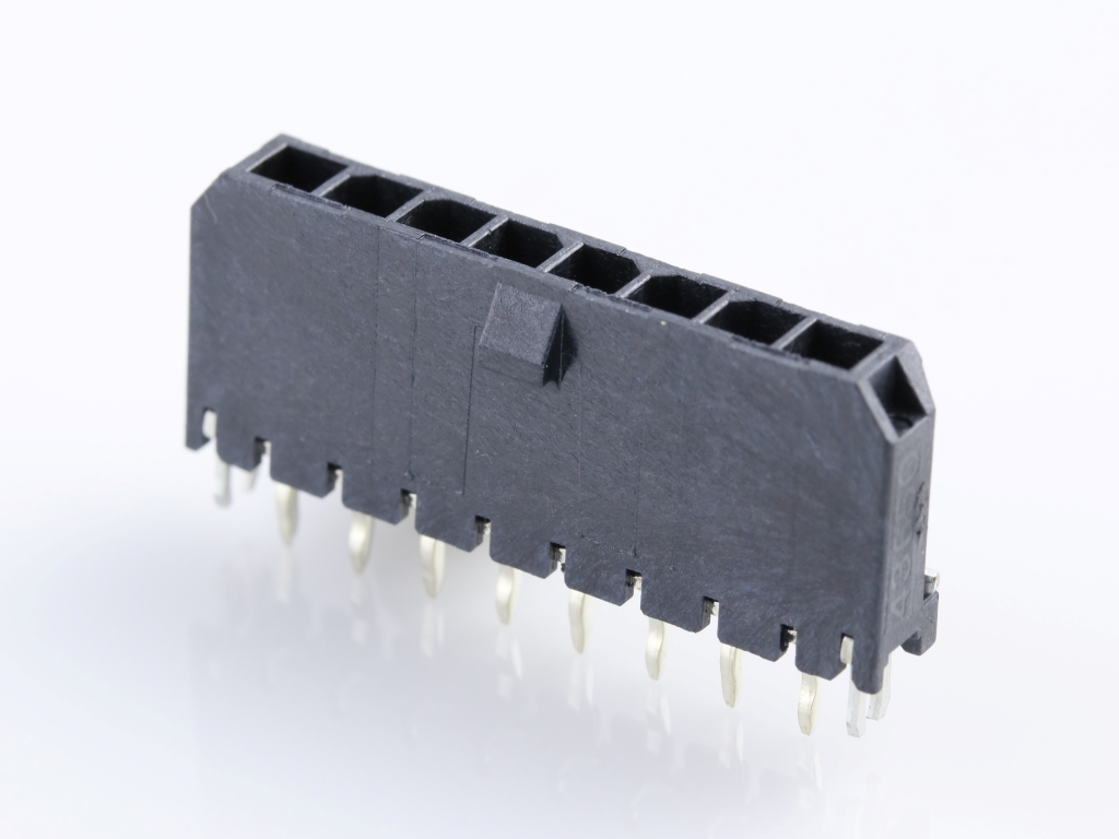 43650-0819 Micro-Fit 3.0 Vertical Header, Single Row, 8 Circuits, with PCB Press-fit Metal Retention Clip, Gold