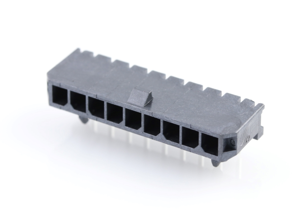 43650-0900 Micro-Fit 3.0 Right-Angle Header, Single Row, 9 Circuits, with Snap-in Plastic Peg PCB Lock, Tin