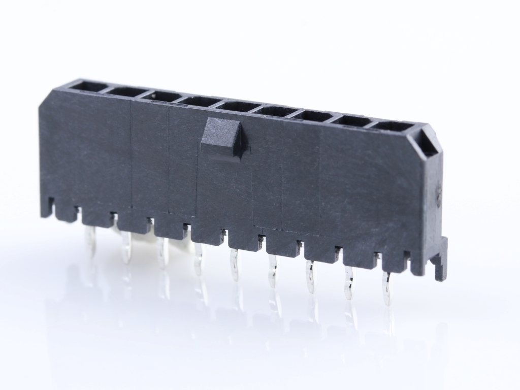 43650-0916 Micro-Fit 3.0 Vertical Header, Single Row, 9 Circuits, with PCB Polarizing Peg, Gold