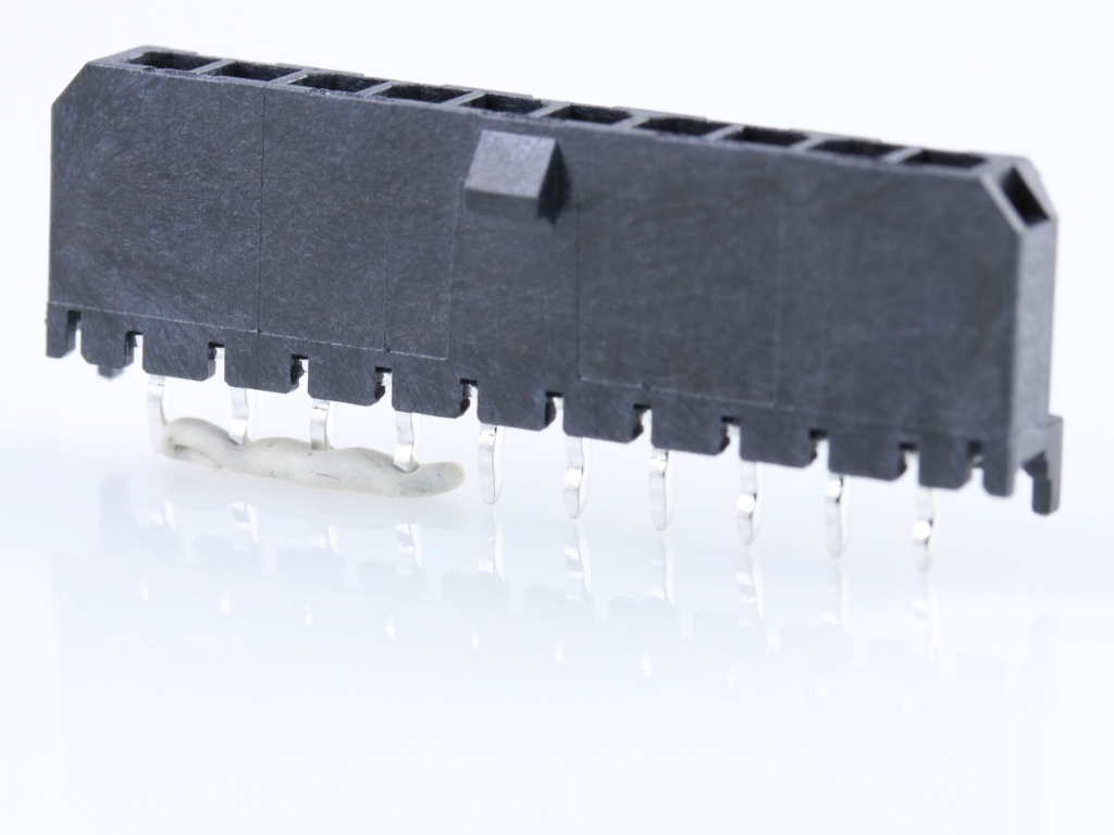 43650-1015 Micro-Fit 3.0 Vertical Header, Single Row, 10 Circuits, with PCB Polarizing Peg, Tin