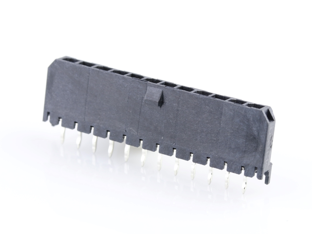 43650-1217 Micro-Fit 3.0 Vertical Header, Single Row, 12 Circuits, with PCB Polarizing Peg, Gold