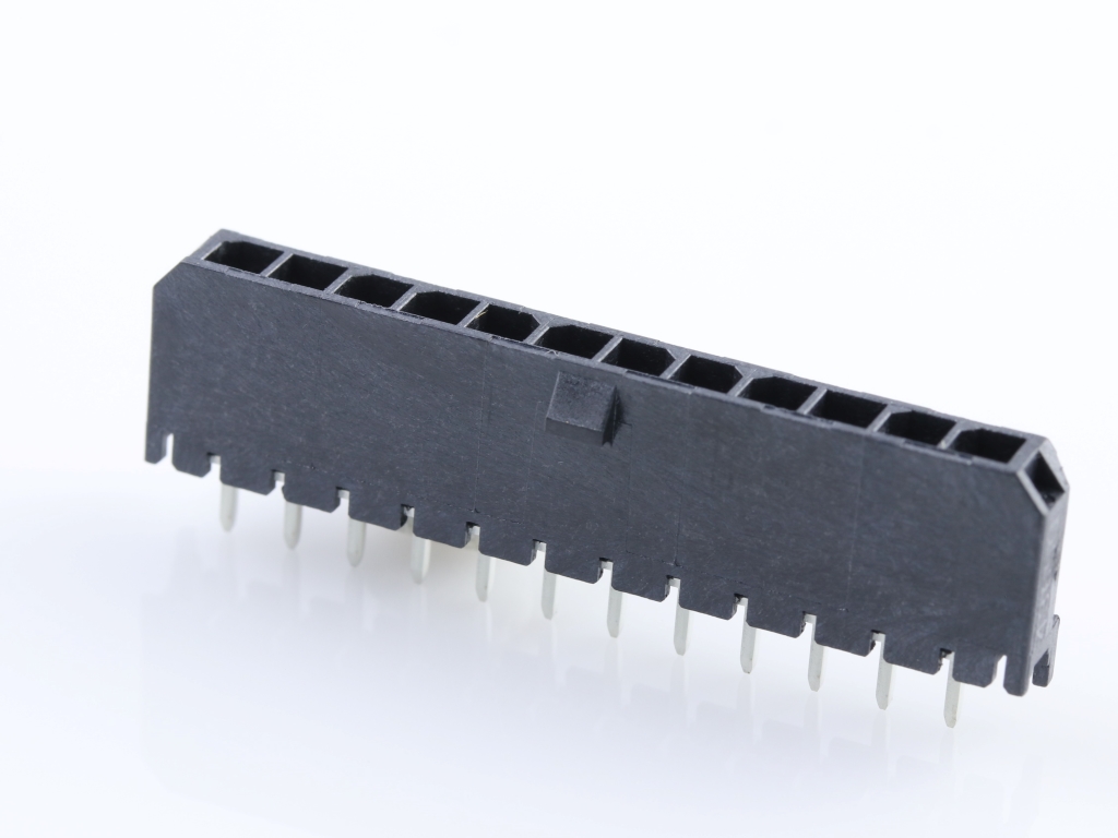 43650-1227 Micro-Fit 3.0 Vertical Header, Single Row, 12 Circuits, with PCB Polarizing Peg, Tin