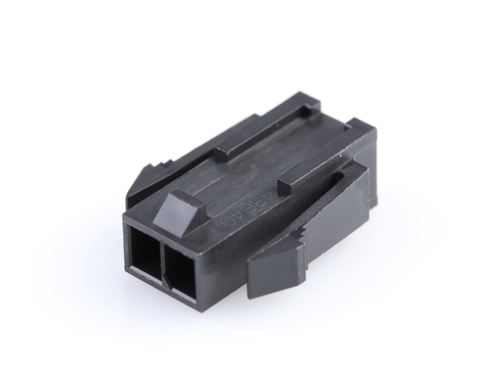 43640-0200 Micro-Fit 3.0 Plug Housing, Single Row, 2 Circuits, Panel Mount Ears, Low-Halogen