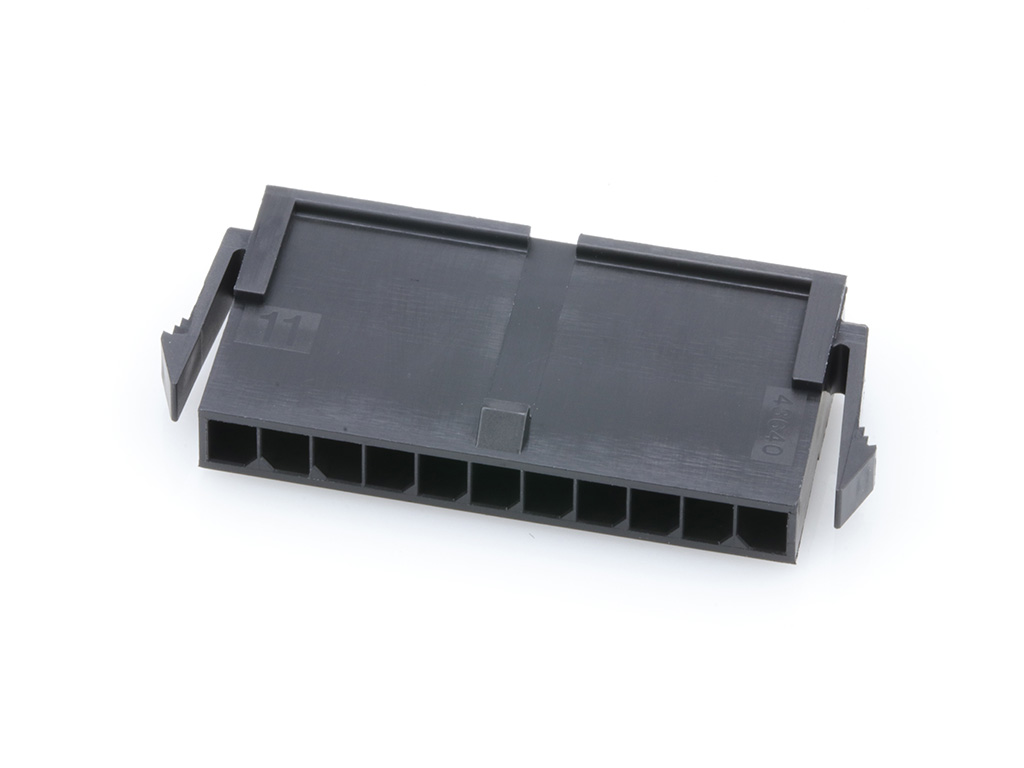 43640-1100 Micro-Fit 3.0 Plug Housing, Single Row, 11 Circuits, Panel Mount Ears, Low-Halogen