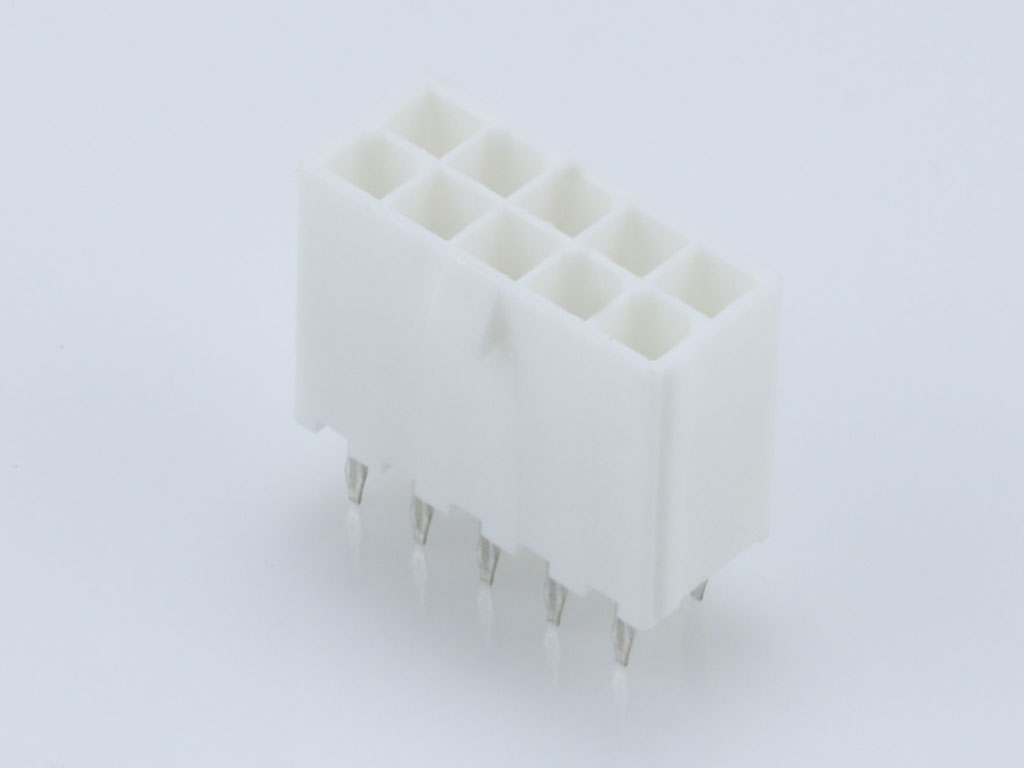 39-28-8100 Mini-Fit Jr. Vertical Header, Dual Row, 10 Circuits, without Snap-in Plastic Peg PCB Lock, Tin