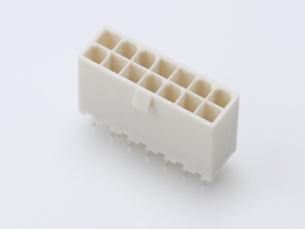 39-28-8140 Mini-Fit Jr. Vertical Header, Dual Row, 14 Circuits, without Snap-in Plastic Peg PCB Lock, Tin