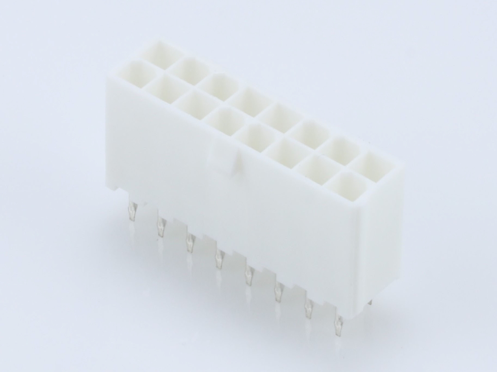 39-28-8160 Mini-Fit Jr. Vertical Header, Dual Row, 16 Circuits, without Snap-in Plastic Peg PCB Lock, Tin