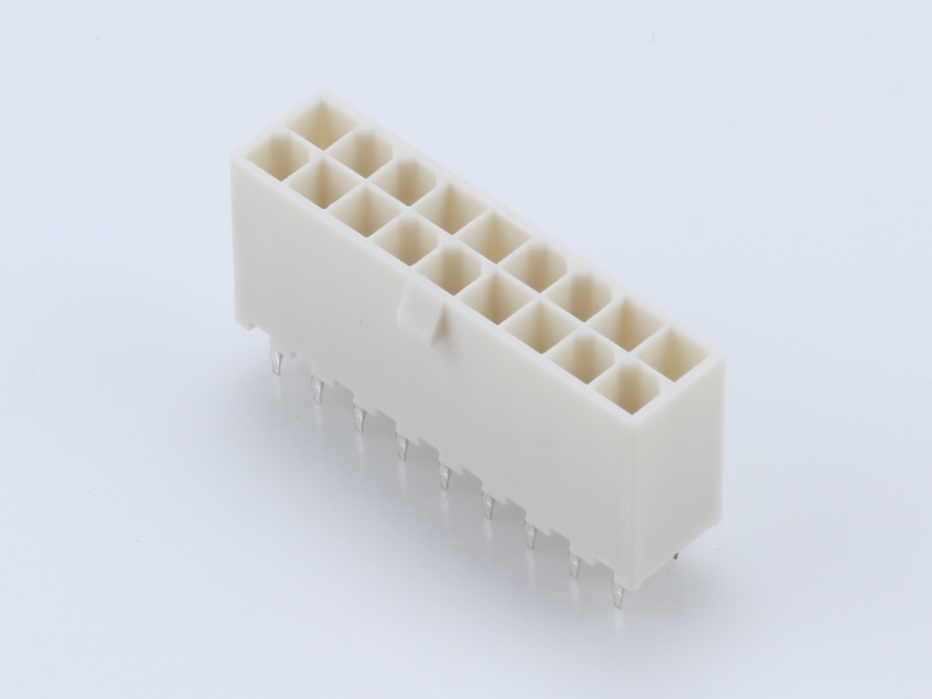 39-28-8180 Mini-Fit Jr. Vertical Header, Dual Row, 18 Circuits, without Snap-in Plastic Peg PCB Lock, Tin