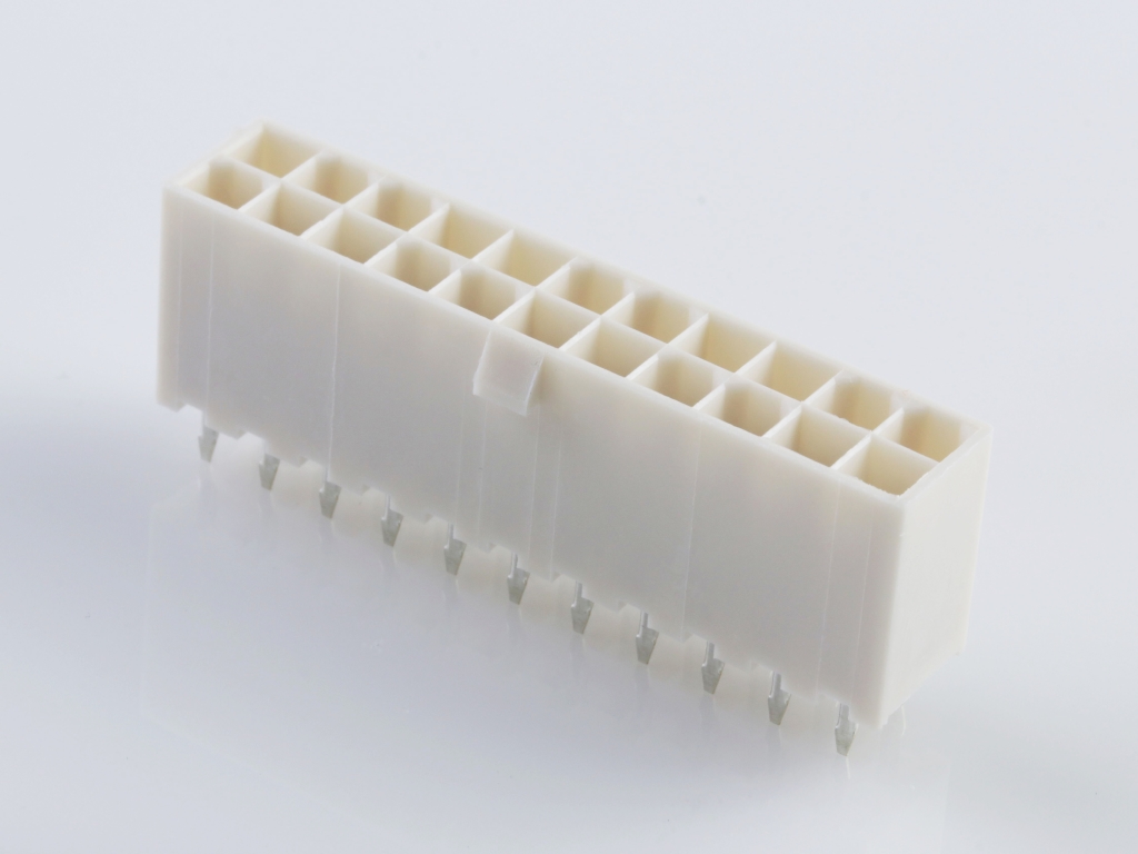 39-28-8220 Mini-Fit Jr. Vertical Header, Dual Row, 22 Circuits, without Snap-in Plastic Peg PCB Lock, Tin