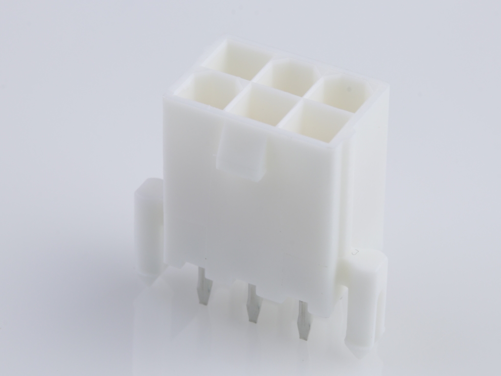 39-28-9068 Mini-Fit Jr. Vertical Header, Dual Row, 6 Circuits, with Snap-in Plastic Peg PCB Lock, Gold