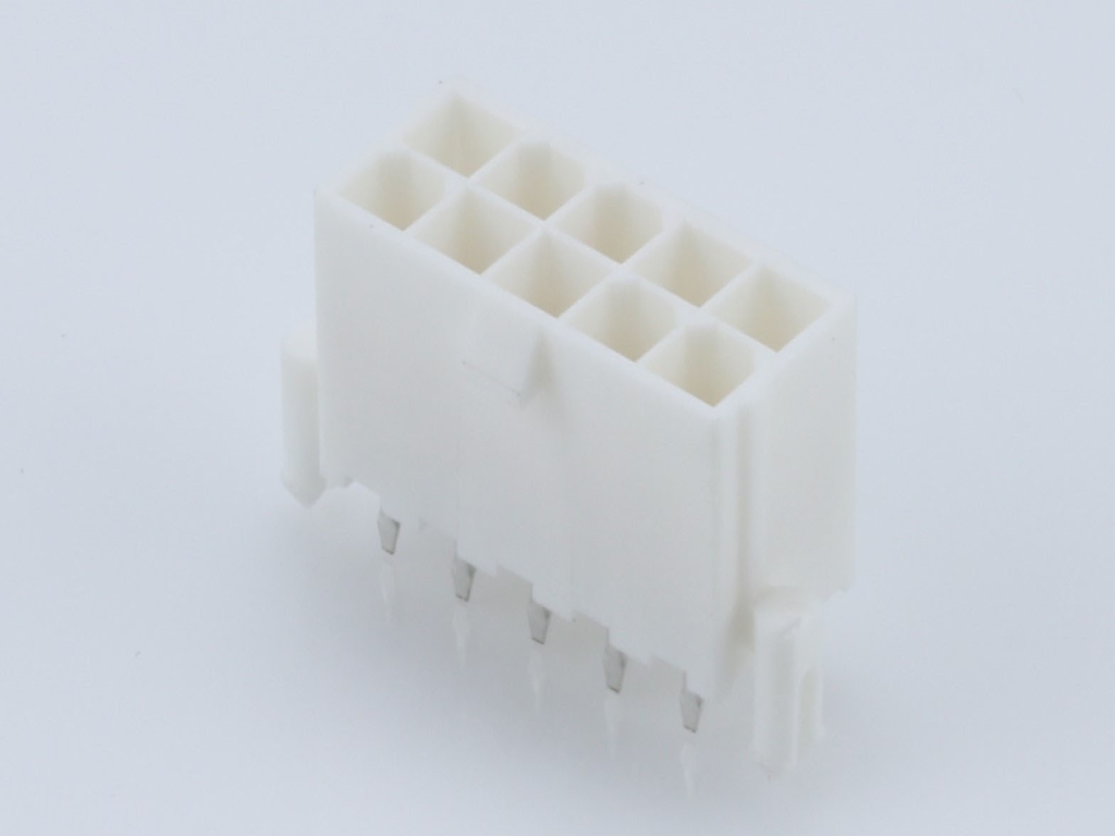 39-28-9108 Mini-Fit Jr. Vertical Header, Dual Row, 10 Circuits, with Snap-in Plastic Peg PCB Lock, Gold