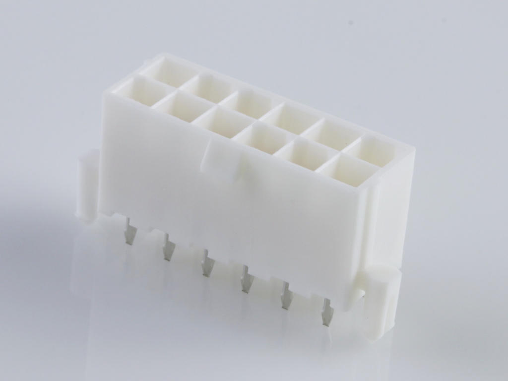 39-28-9128 Mini-Fit Jr. Vertical Header, Dual Row, 12 Circuits, with Snap-in Plastic Peg PCB Lock, Gold