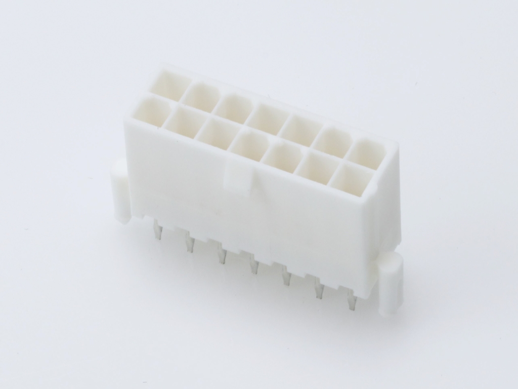 39-28-9148 Mini-Fit Jr. Vertical Header, Dual Row, 14 Circuits, with Snap-in Plastic Peg PCB Lock, Gold