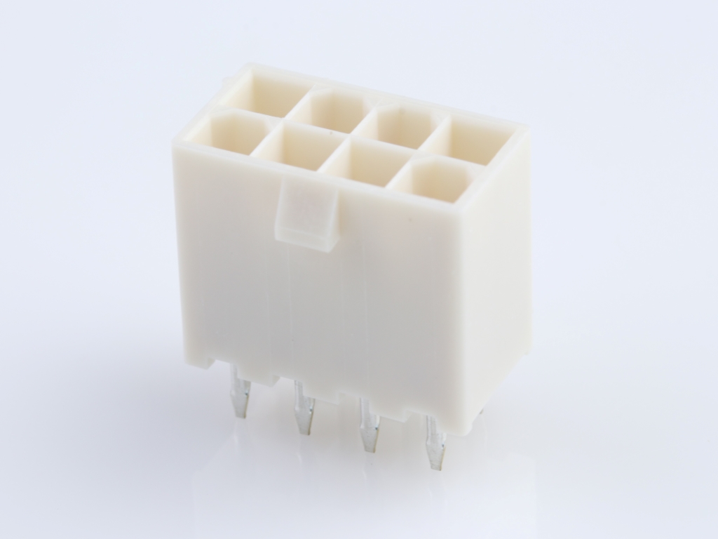 39-28-8080 Mini-Fit Jr. Vertical Header, Dual Row, 8 Circuits, without Snap-in Plastic Peg PCB Lock, Tin