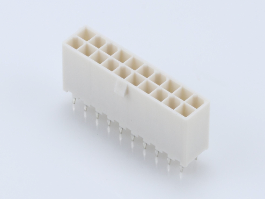 39-28-8200 Mini-Fit Jr. Vertical Header, Dual Row, 20 Circuits, without Snap-in Plastic Peg PCB Lock, Tin