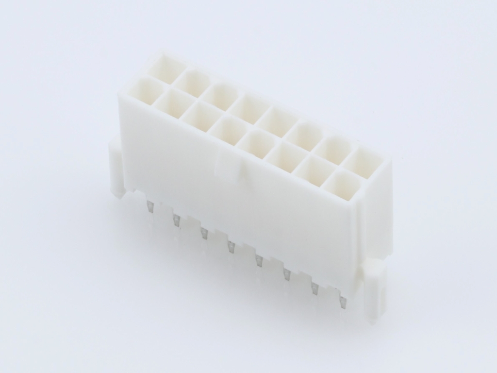 39-28-9168 Mini-Fit Jr. Vertical Header, Dual Row, 16 Circuits, with Snap-in Plastic Peg PCB Lock, Gold