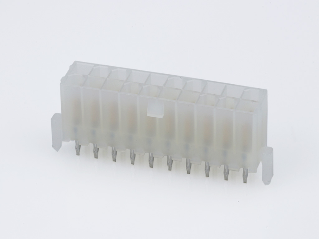 39-29-9204 Mini-Fit Jr. Vertical Header, Dual Row, 20 Circuits, with Snap-in Plastic Peg PCB Lock, Gold