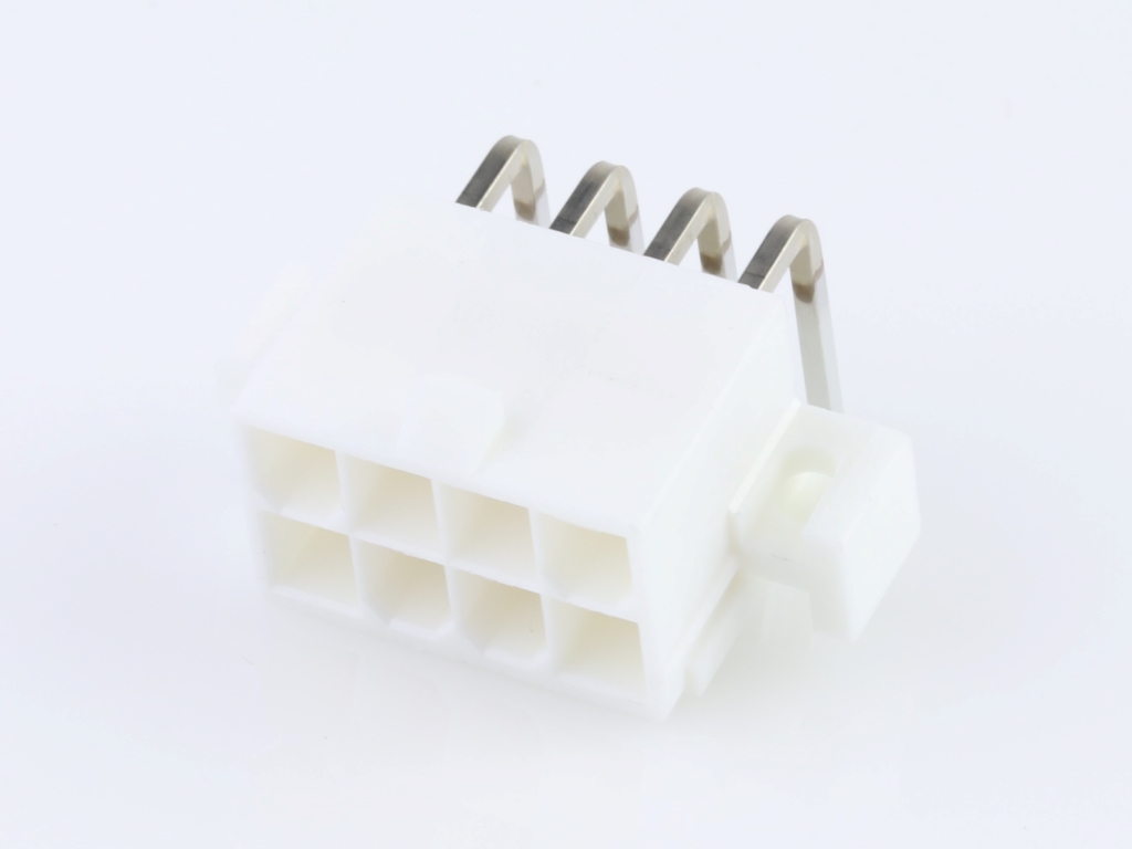 39-29-4089 Mini-Fit Jr. Header, Dual Row, Right-Angle, with PCB Mounting Flange, 8 Circuits, Gold (Au) Plating