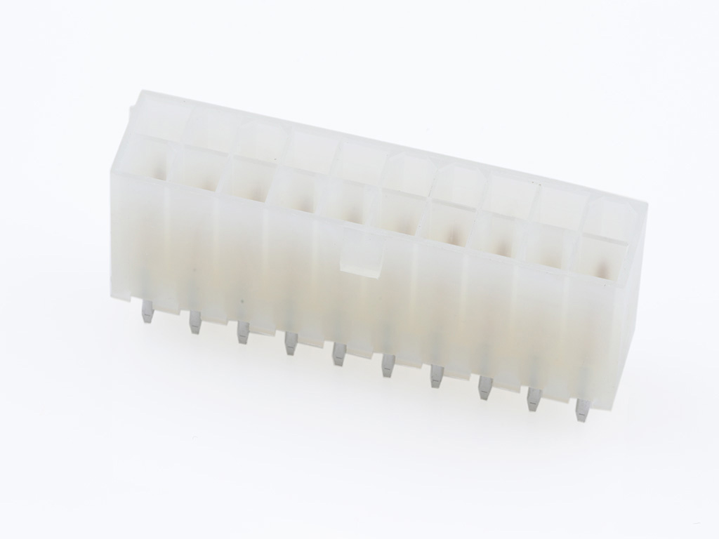 39-29-0203 Mini-Fit Jr. Vertical Header, Dual Row, 20 Circuits, without Snap-in Plastic Peg PCB Lock, Gold
