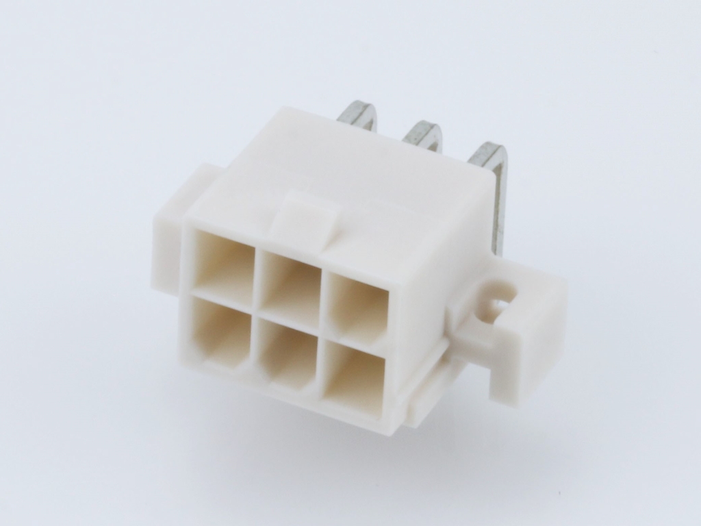 39-29-1067 Mini-Fit Jr. Header, Dual Row, Right-Angle, with PCB Mounting Flange, 6 Circuits, Tin (Sn) Plating