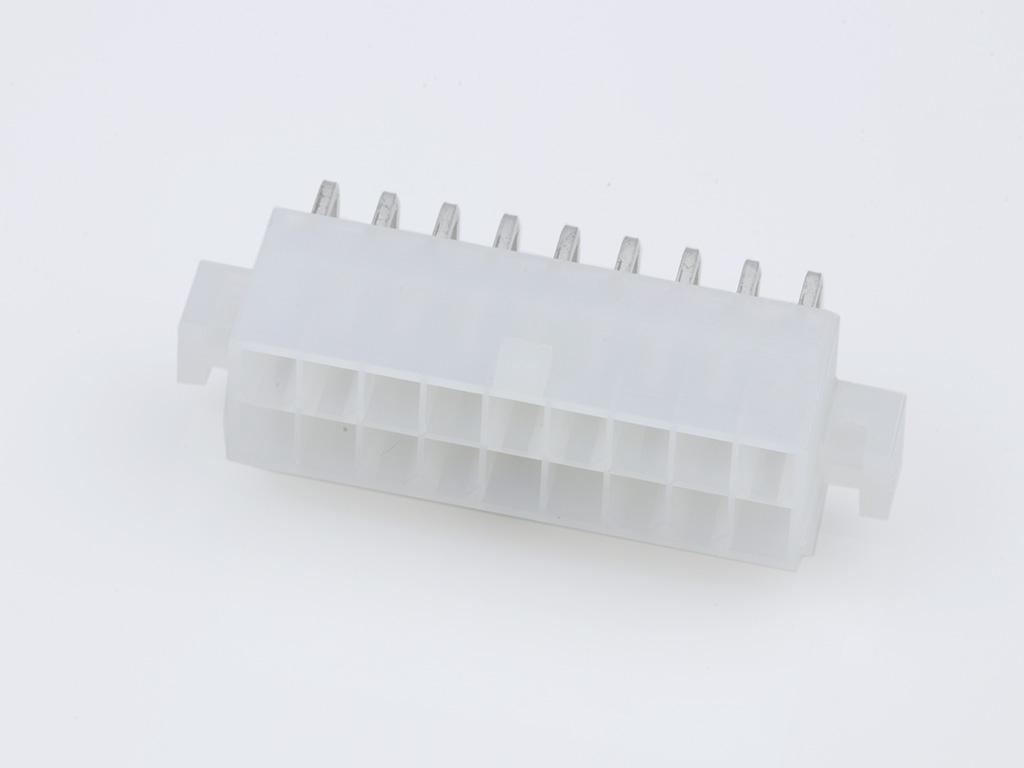 39-29-1188 Mini-Fit Jr. Header, Dual Row, Right-Angle, with PCB Mounting Flange, 18  Circuits, Tin (Sn) Plating