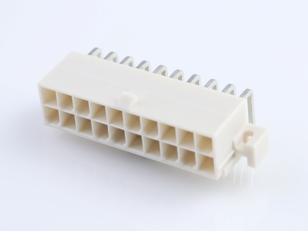 39-29-1207 Mini-Fit Jr. Header, Dual Row, Right-Angle, with PCB Mounting Flange, 20  Circuits, Tin (Sn) Plating