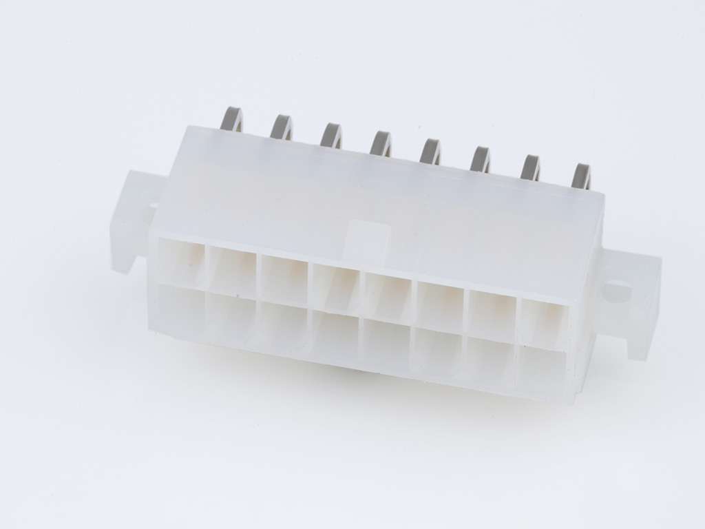 39-29-5163 Mini-Fit Jr. Header, Dual Row, Right-Angle, with PCB Mounting Flange, 16  Circuits, Gold (Au) Plating