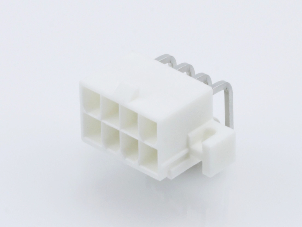 39-29-1087 Mini-Fit Jr. Header, Dual Row, Right-Angle, with PCB Mounting Flange, 8 Circuits, Tin (Sn) Plating