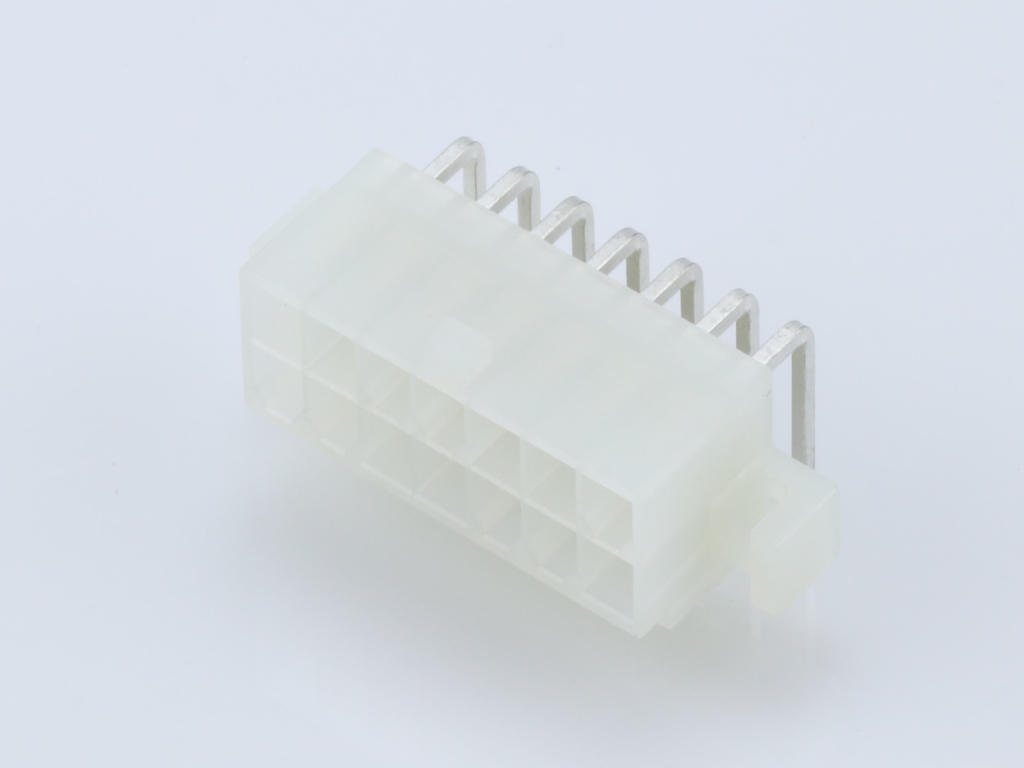 39-29-1148 Mini-Fit Jr. Header, Dual Row, Right-Angle, with PCB Mounting Flange, 14  Circuits, Tin (Sn) Plating