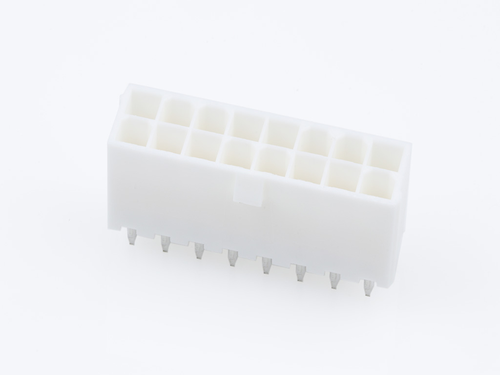 39-29-6168 Mini-Fit Jr. Vertical Header, Dual Row, 16 Circuits, without Snap-in Plastic Peg PCB Lock, Gold
