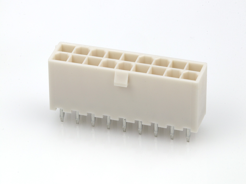 39-29-6188 Mini-Fit Jr. Vertical Header, Dual Row, 18 Circuits, without Snap-in Plastic Peg PCB Lock, Gold
