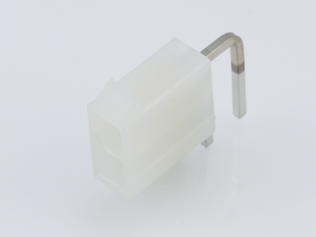 39-29-4029 Mini-Fit Jr. Header, Dual Row, Right-Angle, with PCB Mounting Flange, 2 Circuits, .0.76µm Gold (Au) Plating