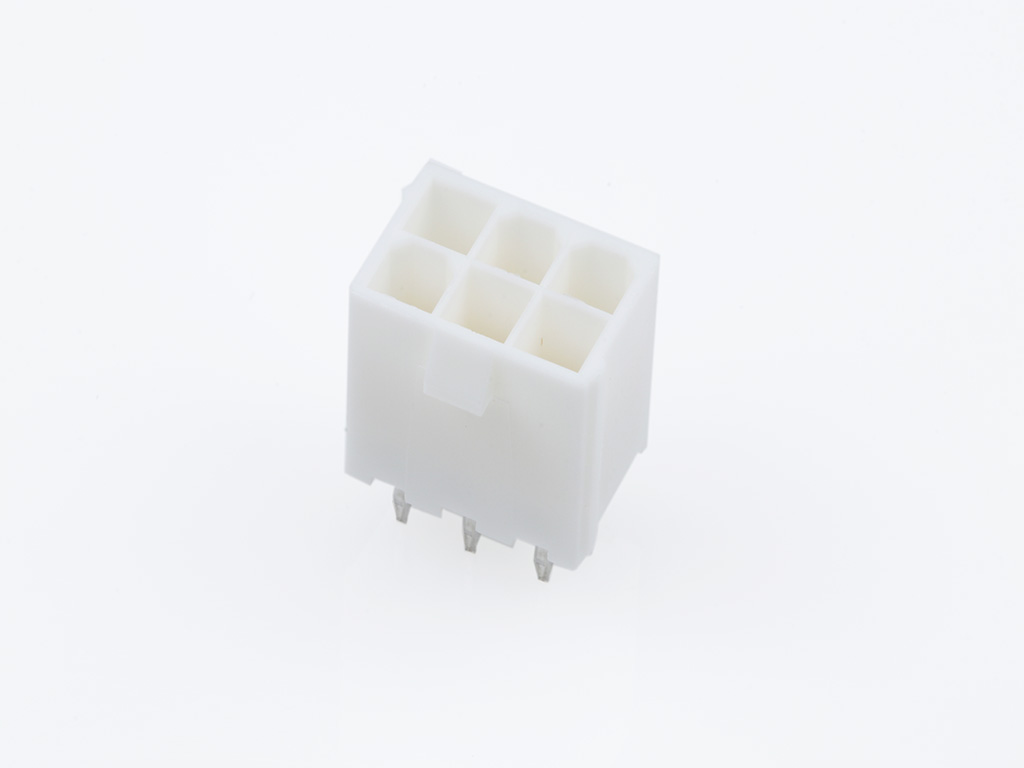 39-29-6068 Mini-Fit Jr. Vertical Header, Dual Row, 6 Circuits, without Snap-in Plastic Peg PCB Lock, Gold