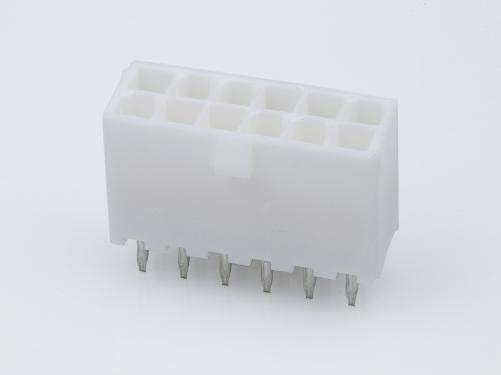 39-29-6128 Mini-Fit Jr. Vertical Header, Dual Row, 12 Circuits, without Snap-in Plastic Peg PCB Lock, Gold