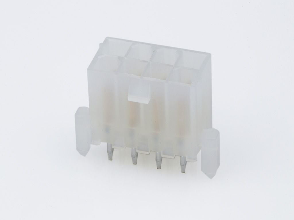 39-29-9085 Mini-Fit Jr. Vertical Header, Dual Row, 8 Circuits, with Snap-in Plastic Peg PCB Lock, Gold