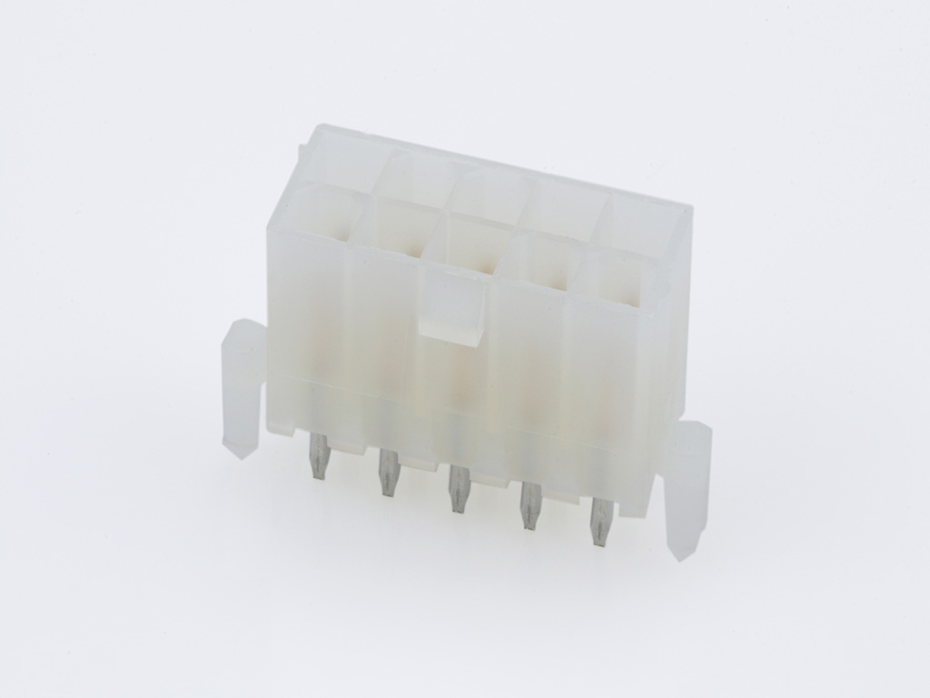 39-29-9104 Mini-Fit Jr. Vertical Header, Dual Row, 10 Circuits, with Snap-in Plastic Peg PCB Lock, Gold
