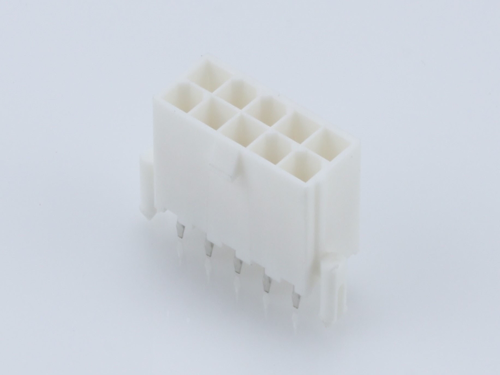 39-29-9109 Mini-Fit Jr. Vertical Header, Dual Row, 10 Circuits, with Snap-in Plastic Peg PCB Lock, Gold