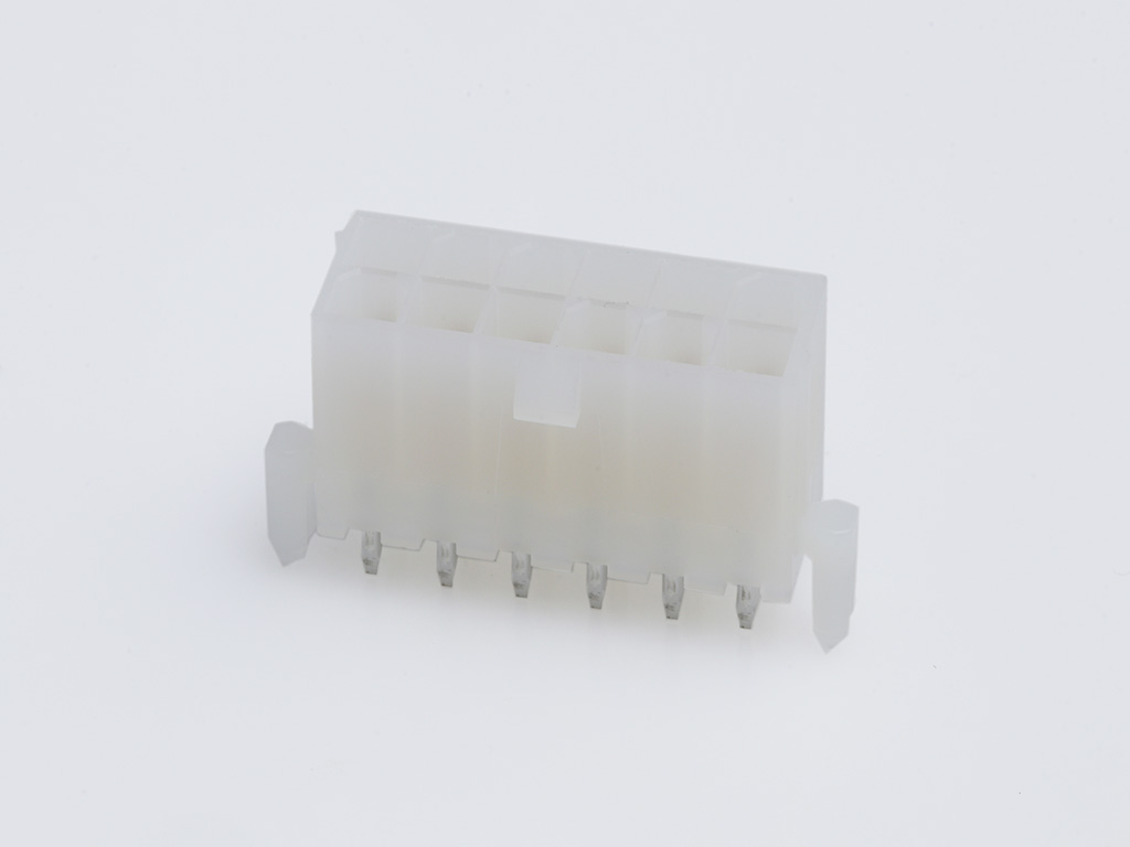 39-29-9124 Mini-Fit Jr. Vertical Header, Dual Row, 12 Circuits, with Snap-in Plastic Peg PCB Lock, Gold