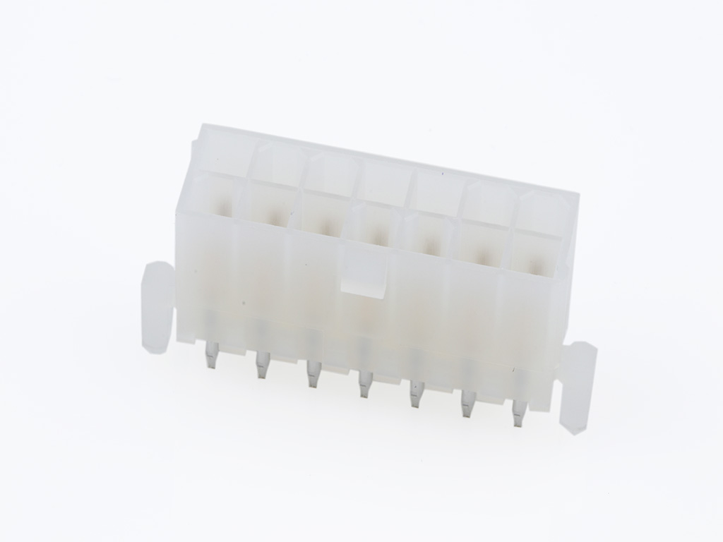 39-29-9145 Mini-Fit Jr. Vertical Header, Dual Row, 14 Circuits, with Snap-in Plastic Peg PCB Lock, Gold