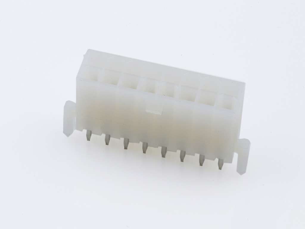 39-29-9165 Mini-Fit Jr. Vertical Header, Dual Row, 16 Circuits, with Snap-in Plastic Peg PCB Lock, Gold