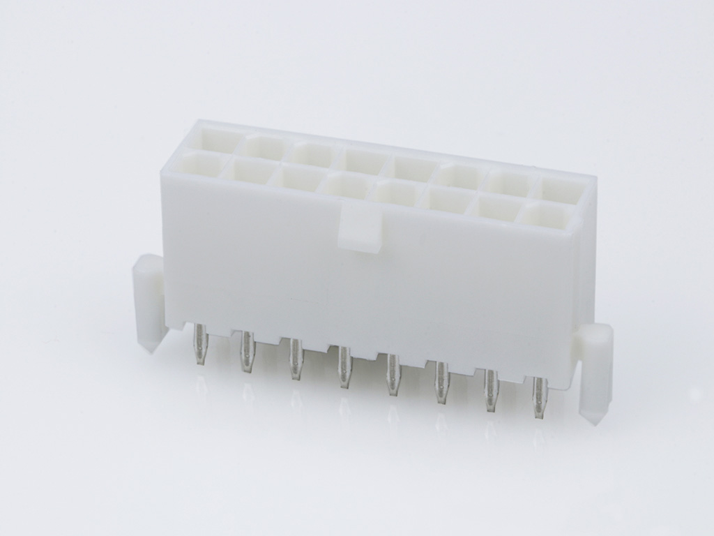 39-29-9166 Mini-Fit Jr. Vertical Header, Dual Row, 16 Circuits, with Snap-in Plastic Peg PCB Lock, Tin