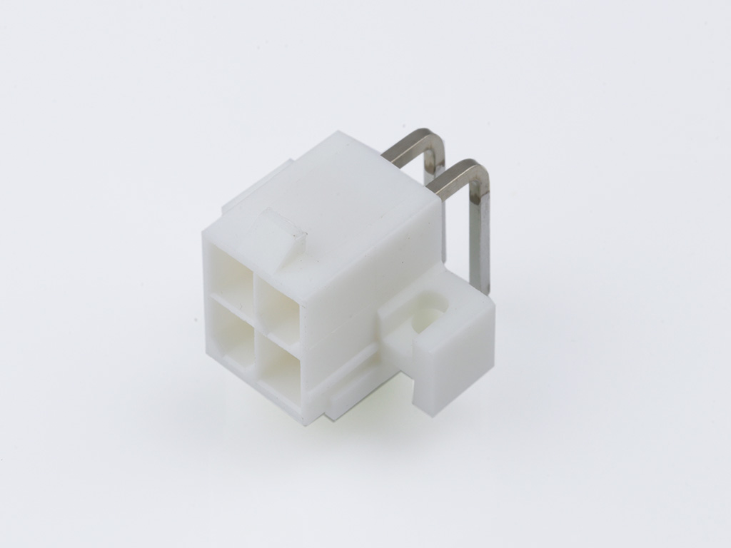 39-29-4049 Mini-Fit Jr. Header, Dual Row, Right-Angle, with PCB Mounting Flange, 4 Circuits, .0.76µm Gold (Au) Plating