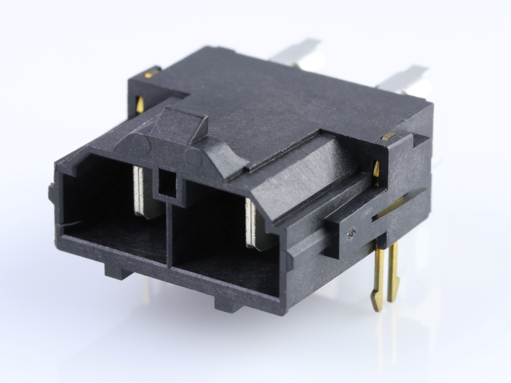 42820-2233 Mini-Fit Sr. Header, Single Row, Right-Angle, 3.18mm PCB Thickness, 0.76µm Gold (Au) Selective Plating, 2 Circuits